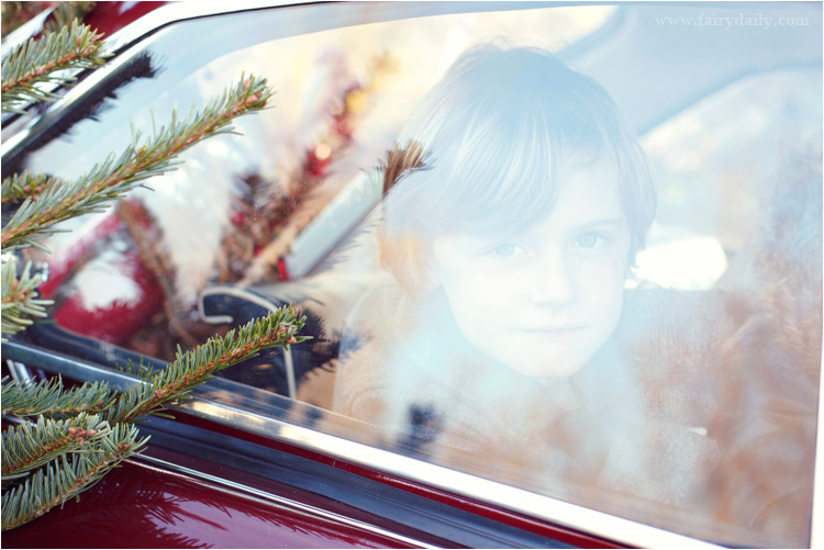 FairyDaily, Elena Tihonovs, photographe, famille, hiver, noel, voiture vintage, garçon derrière le vitre